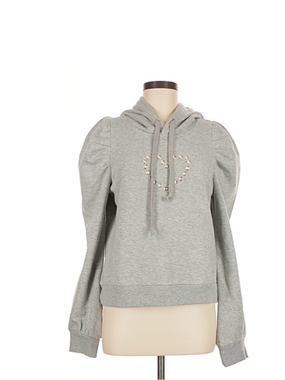 Maeve Grey Heart-Embellished Puff-Sleeve Hoodie